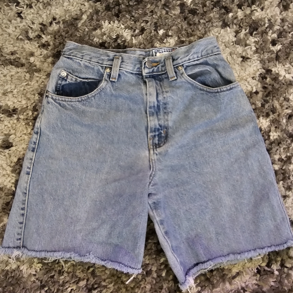 Vintage Sasson Girls Highwaisted Jean Denim Shorts With Raw Hem Size 14